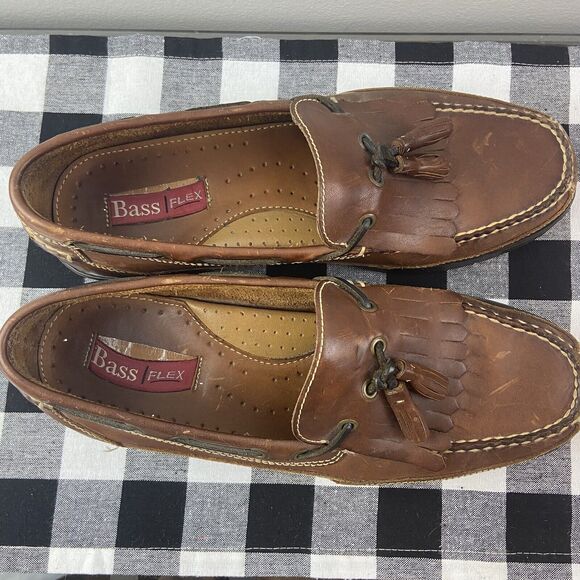 Mens Bass Flex Futures Tassle Brown Leather Slip On Shoes Size 11M - Picture 3 of 5